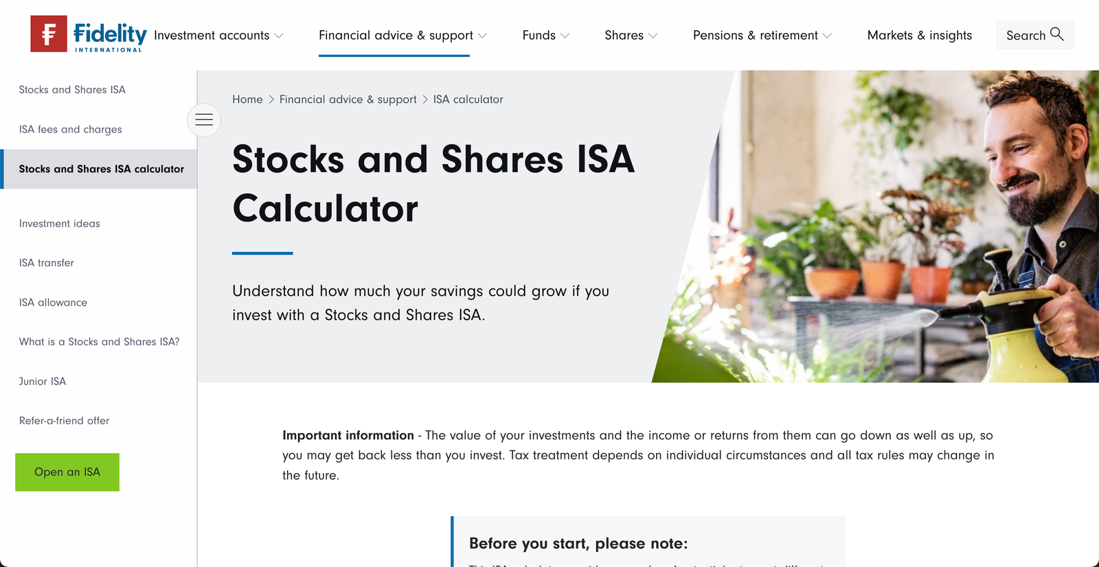 Fidelity Stocks & Shares ISA Calculator Homepage