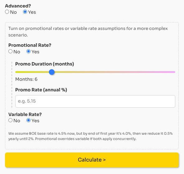 Advanced toggles on ISA Interest Calculator
