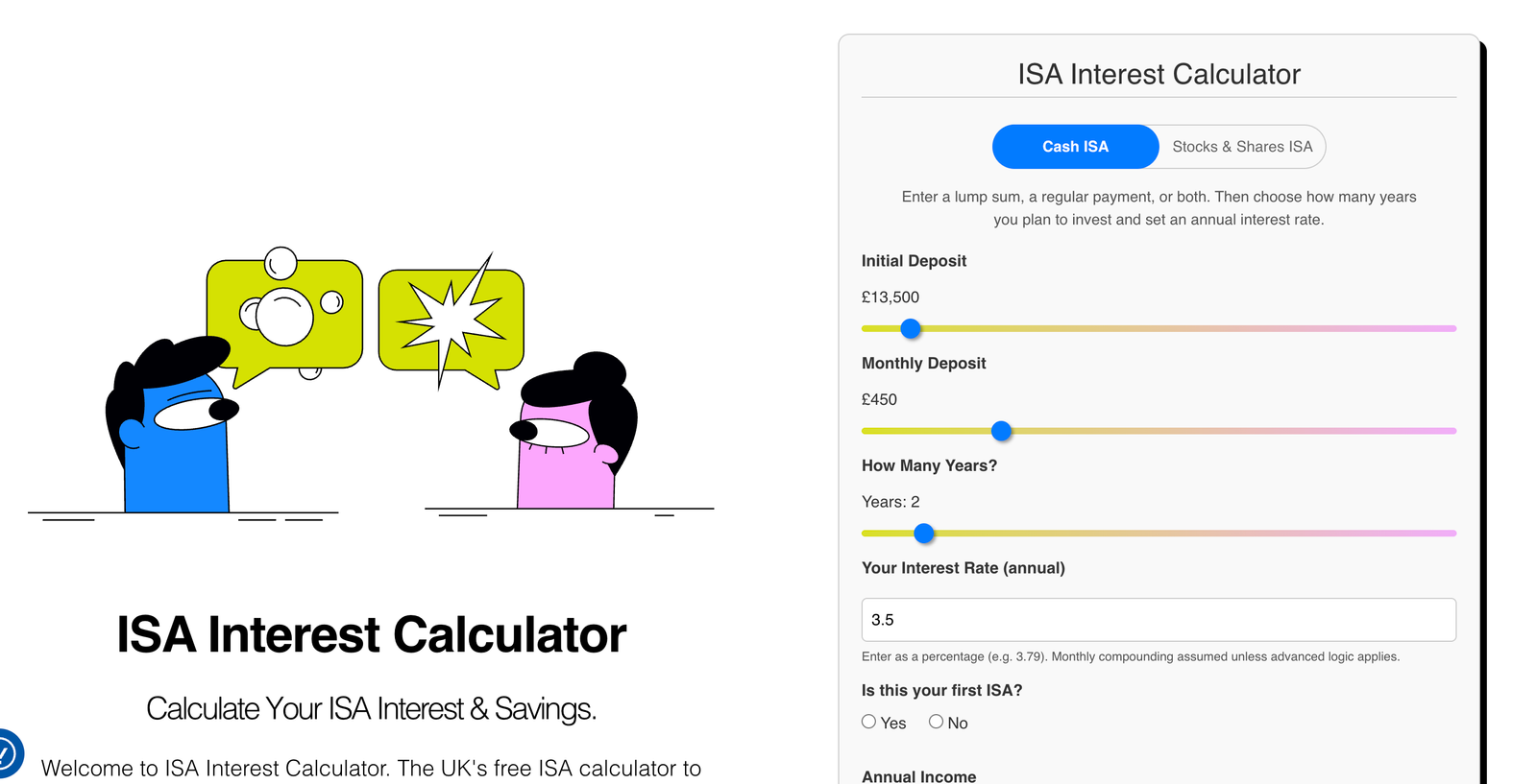 ISA Interest Calculator Homepage - March 2025