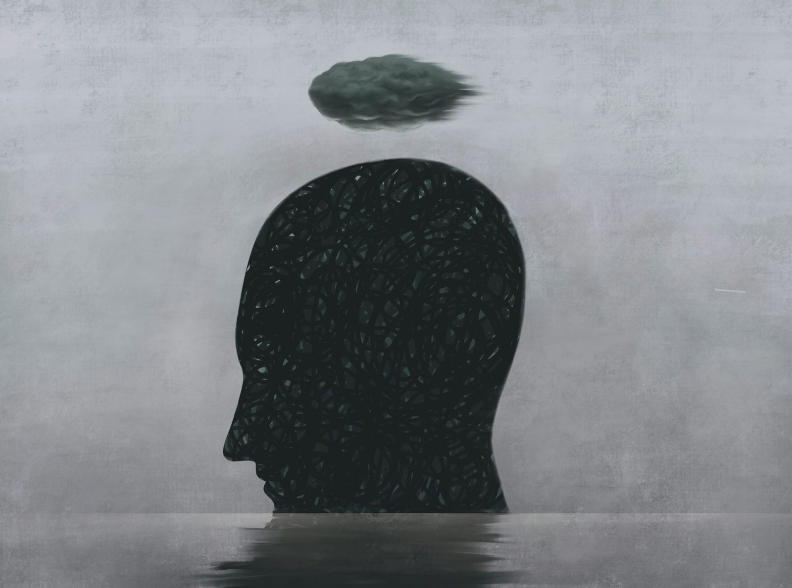 Man with a dark cloud above his head showing the psychological battle