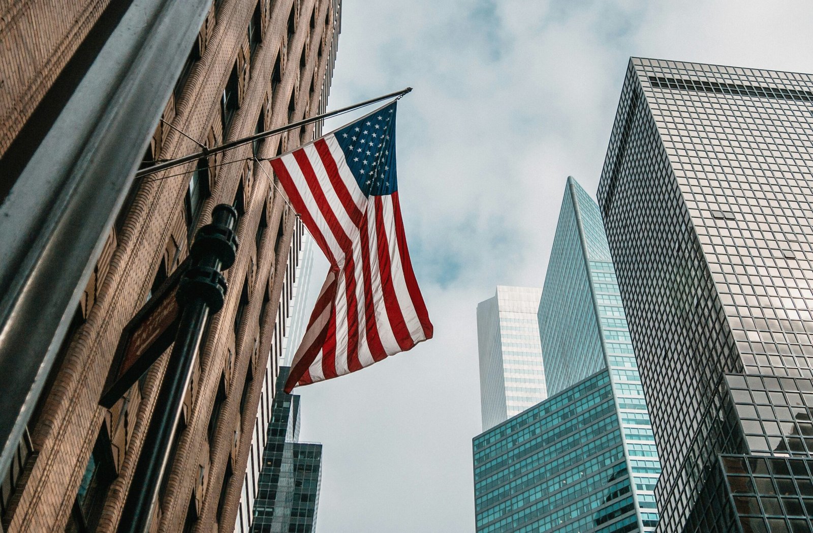 US flag waving in Wall Street