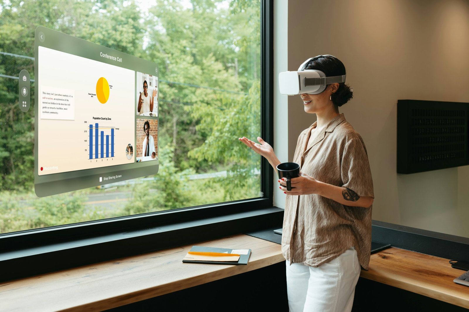 Woman in VR doing her banking
